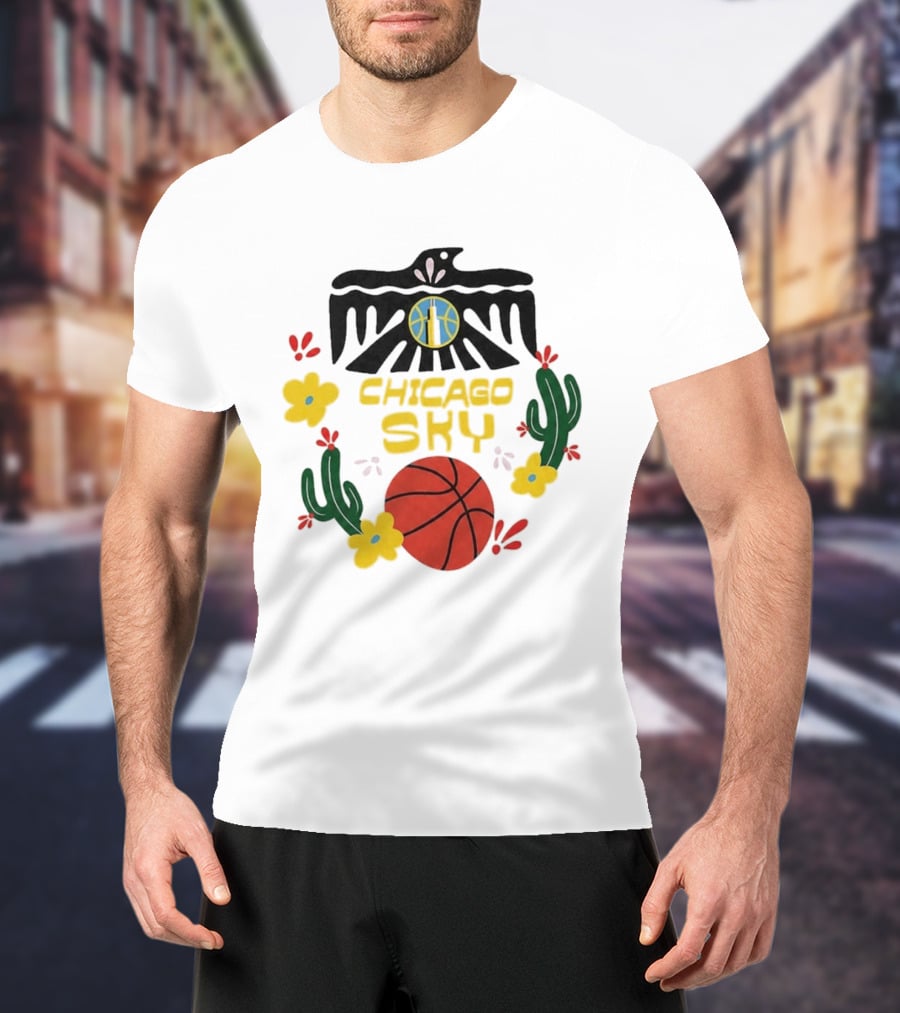 Chicago Sky Latina Empowerment Night Basketball With Floral Cactus Motif T-Shirt