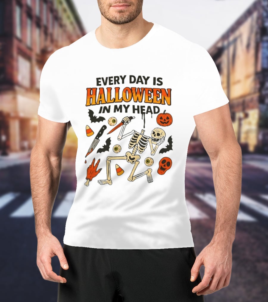 Every Day Is Halloween In My Head Teen Hearts Skeleton Pumpkin Bats Candy Corn T-Shirt