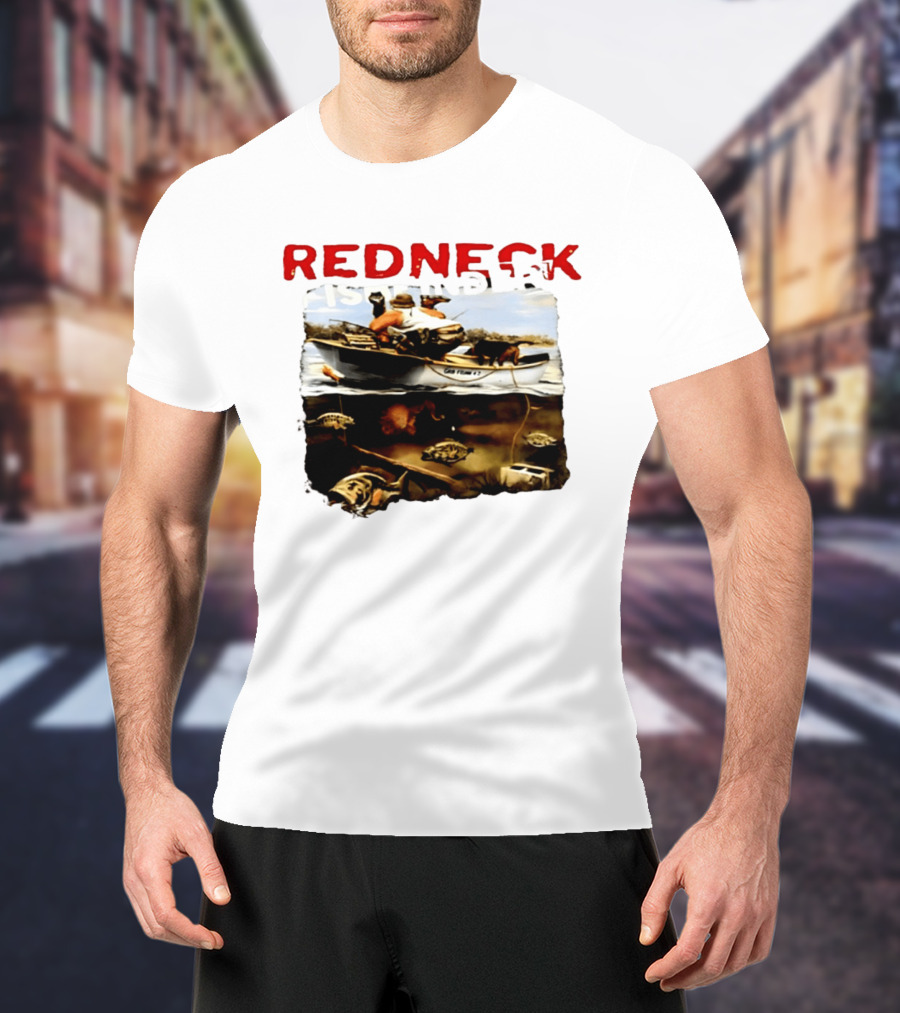 Redneck Fishfinder Fishing Boat Scene With Underwater View T-Shirt