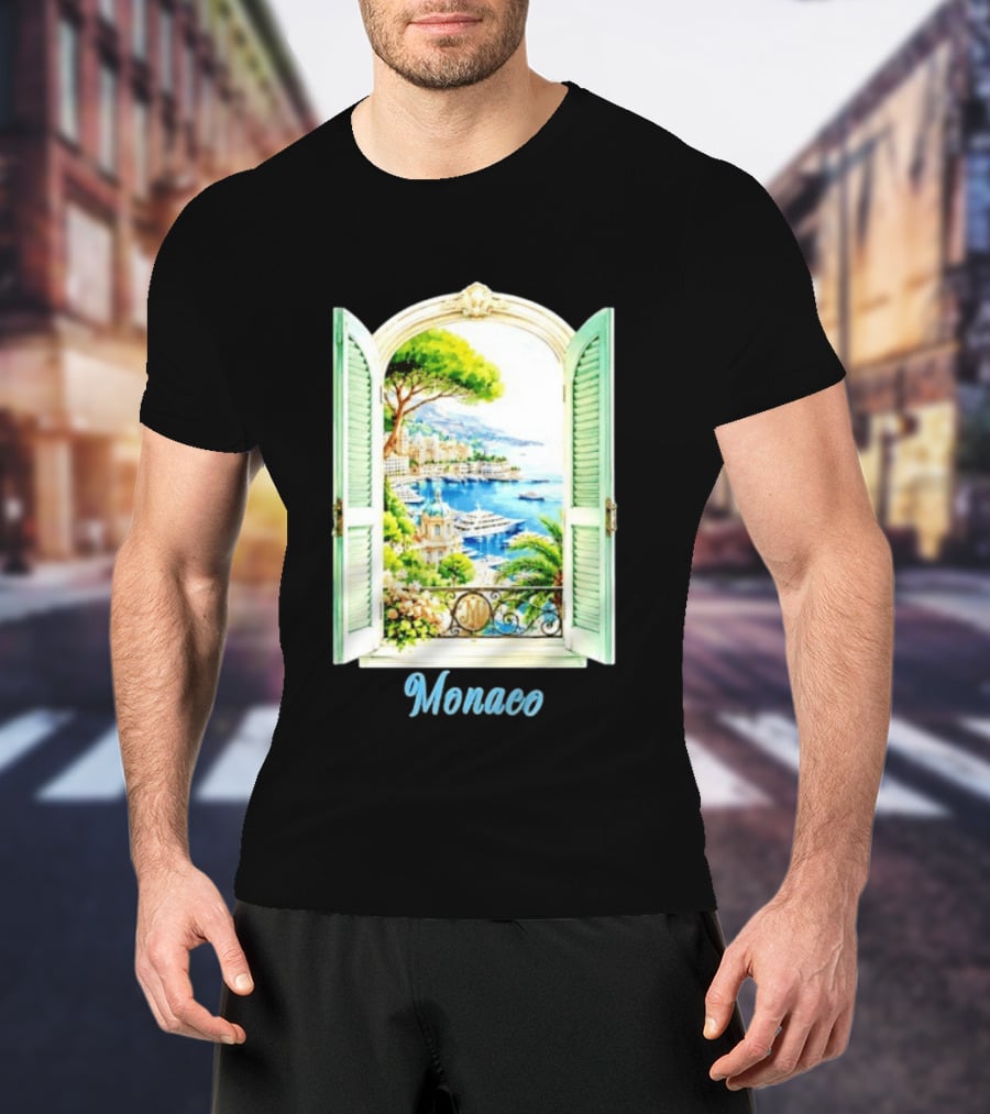 Monaco Window View French Riviera Monte Carlo Scenic Coastal Paradise T-Shirt