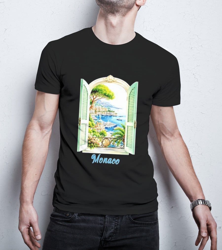 Monaco Window View French Riviera Monte Carlo Scenic Coastal Paradise T-Shirt
