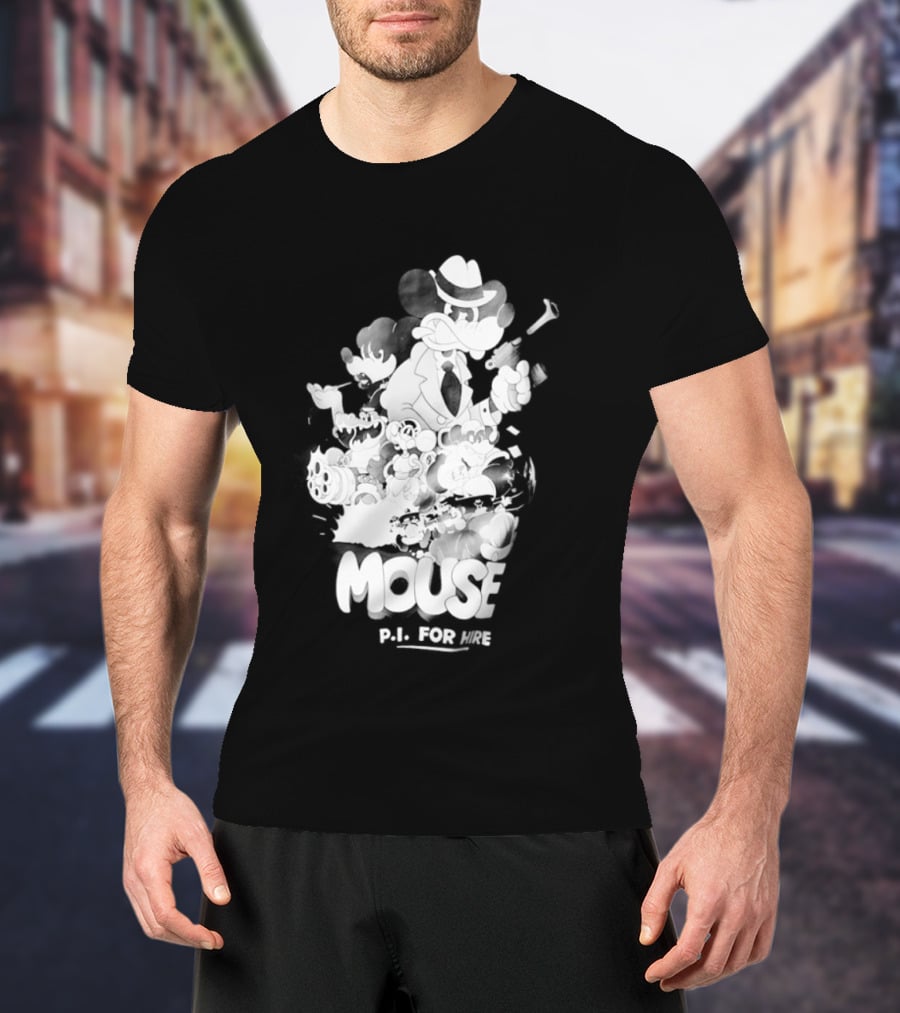 Mouse PI For Hire Vintage Detective Noir Cartoon Mystery T-Shirt