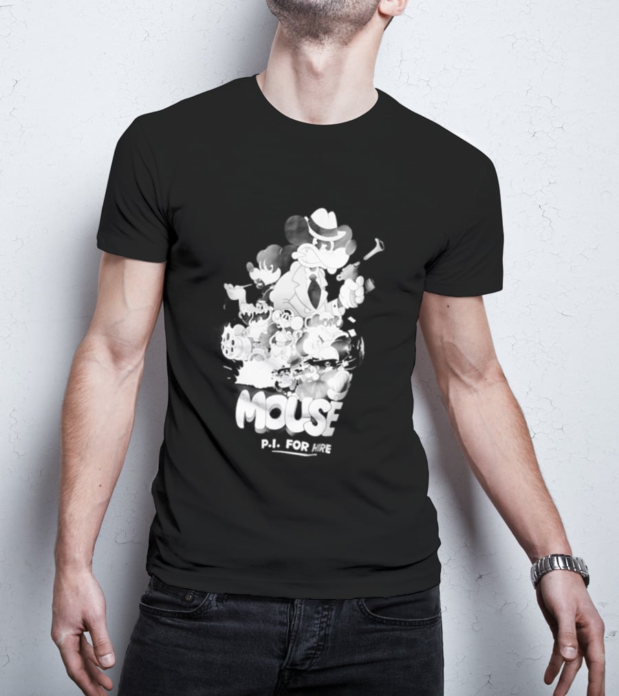 Mouse PI For Hire Vintage Detective Noir Cartoon Mystery T-Shirt