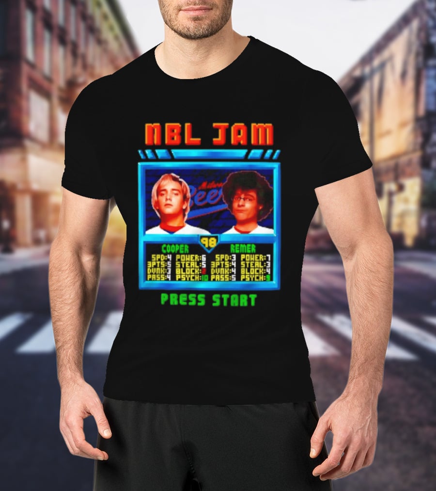 NBL Jam Cooper Remer Milwaukee Beers PASS START Players Stats T-Shirt