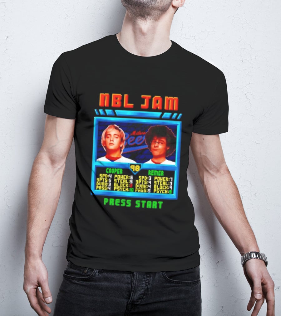 NBL Jam Cooper Remer Milwaukee Beers PASS START Players Stats T-Shirt