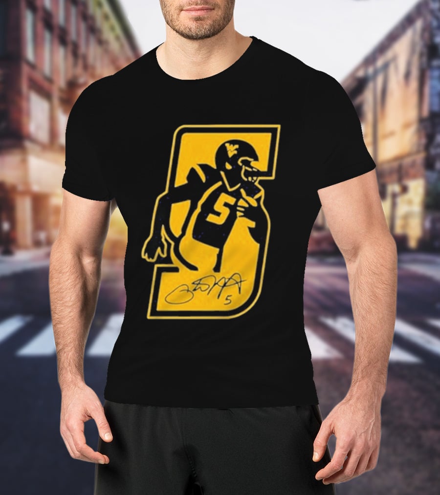 West Virginia Mountaineers Number 5 Retirement Football Icon With Signature T-Shirt