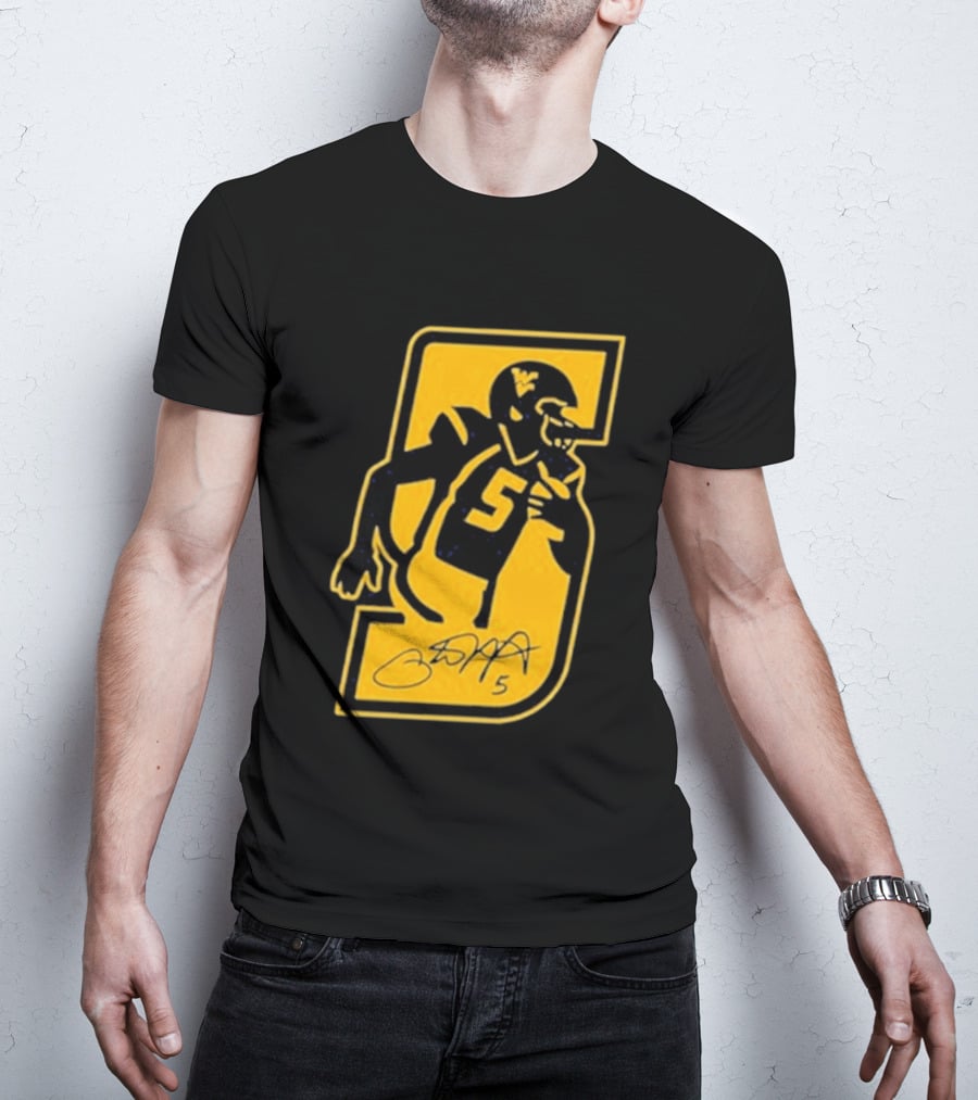 West Virginia Mountaineers Number 5 Retirement Football Icon With Signature T-Shirt