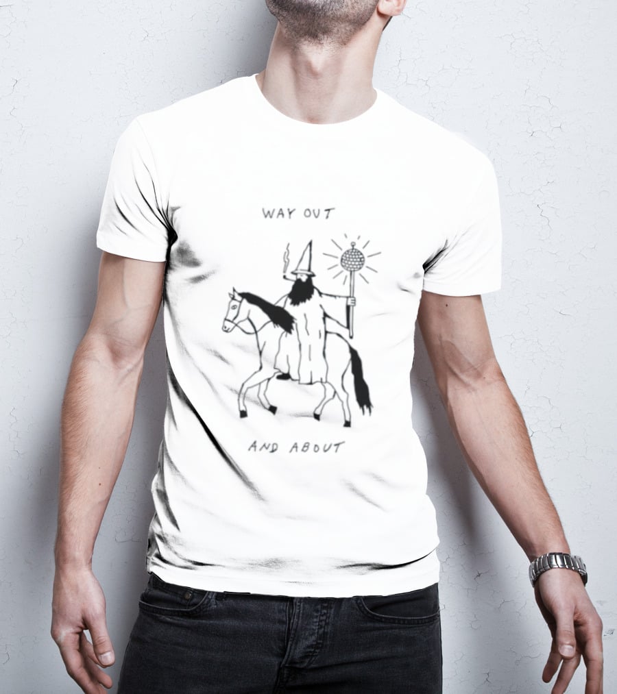 Way Out And About Wizard On Horse With Disco Ball Staff T-Shirt