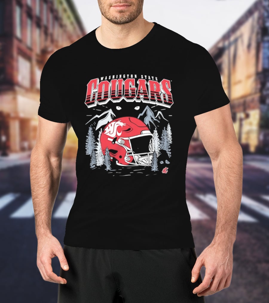 Washington State Cougars WSU NCAA Football Helmet Mountain Scene T-Shirt