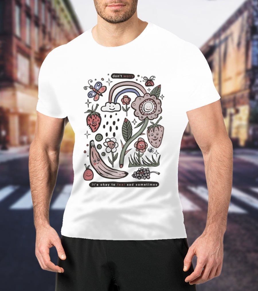 Happy Rainbow Flower And Fruit Friends With Smiling Faces T-Shirt