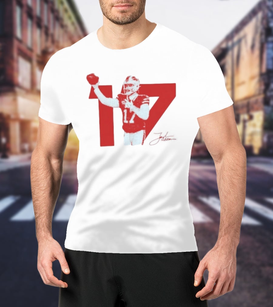 Josh Allen Buffalo Bills Number 17 Football Action T-Shirt