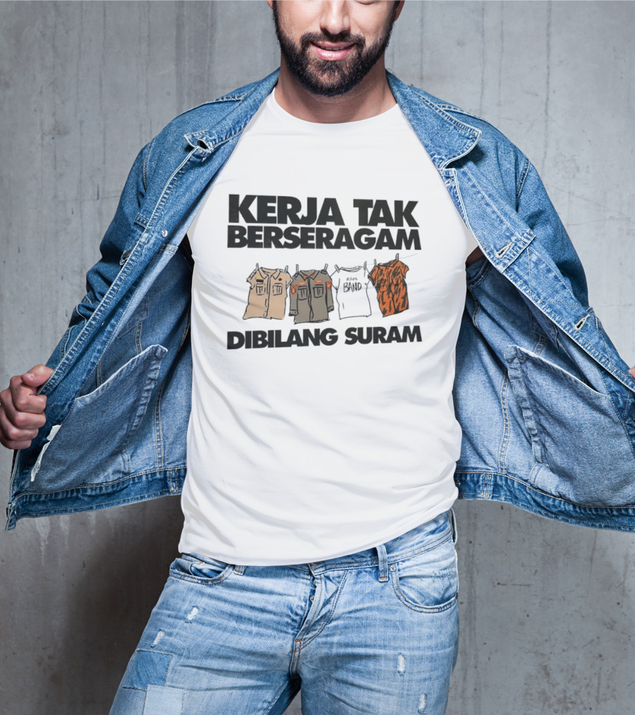 Kerja Tak Berseragam Dibilang Suram Kaos Band Dan Pakaian Kerja Di Jemuran T-Shirt