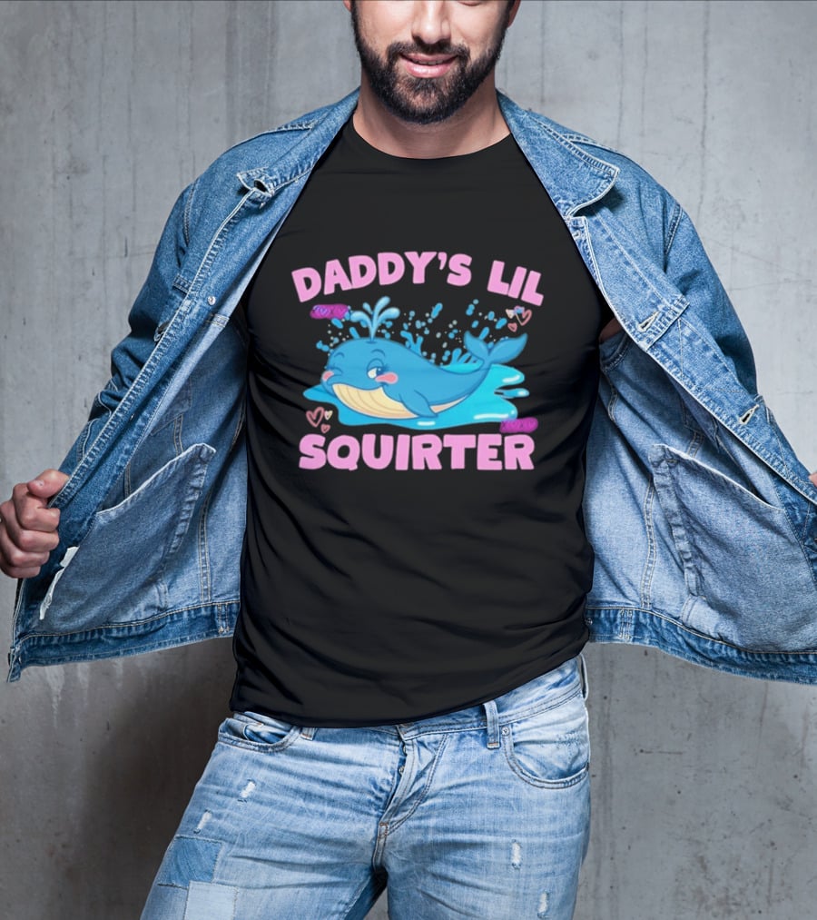 Daddy's Lil Squirter Cute Whale Bubbles And Hearts T-Shirt