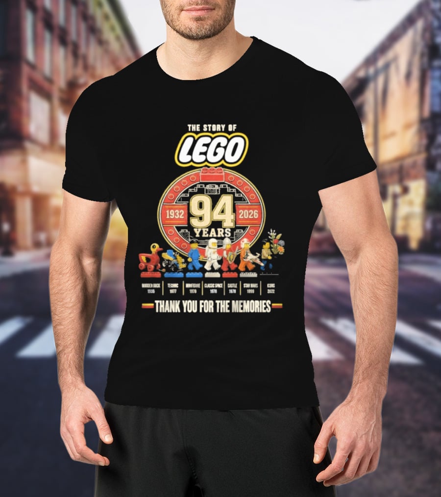 The Story Of Lego 1932 2026 94 Years Thank You For The Memories History Timeline T-Shirt
