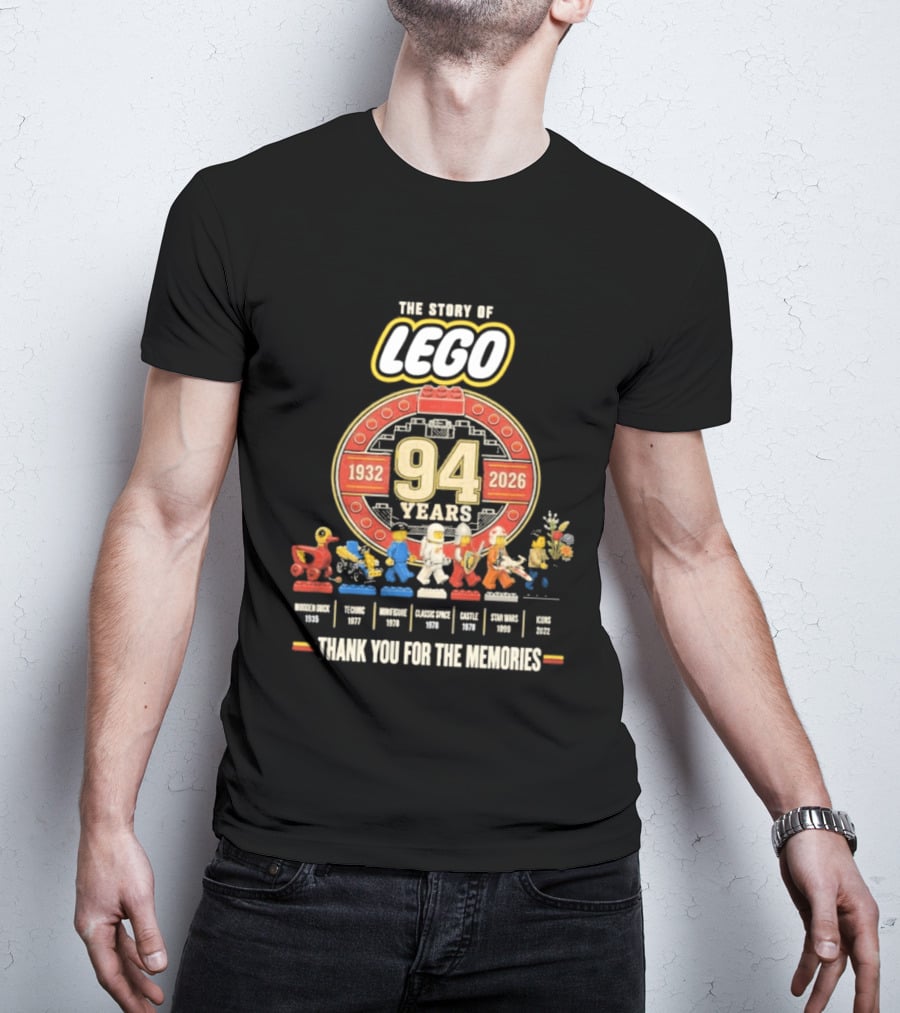 The Story Of Lego 1932 2026 94 Years Thank You For The Memories History Timeline T-Shirt