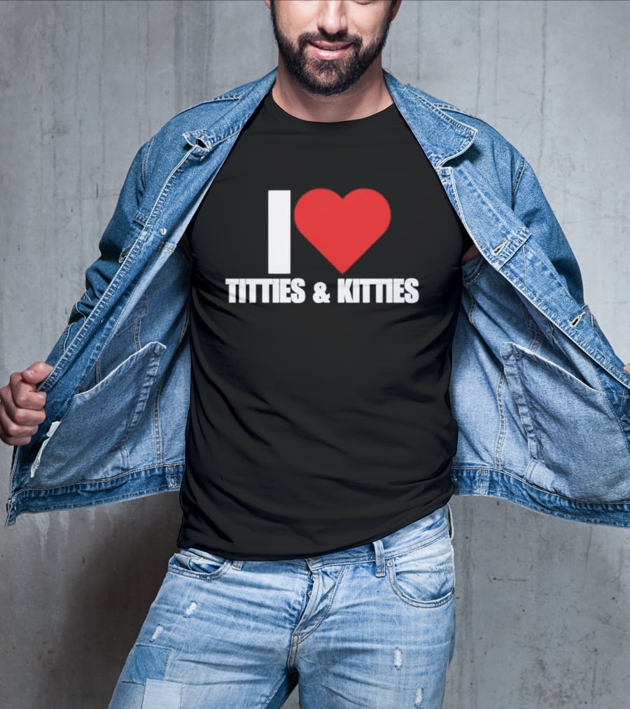 I Heart Titties And Kitties Bold Red Heart T-Shirt