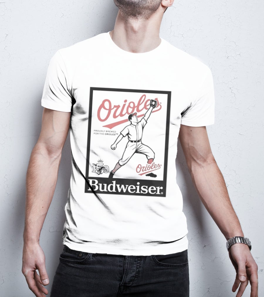 Budweiser 150 Years Orioles Baseball Vintage Player With Ball T-Shirt