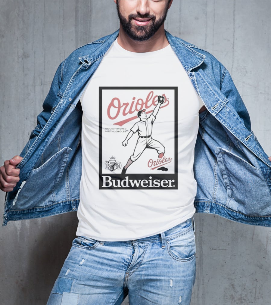 Budweiser 150 Years Orioles Baseball Vintage Player With Ball T-Shirt