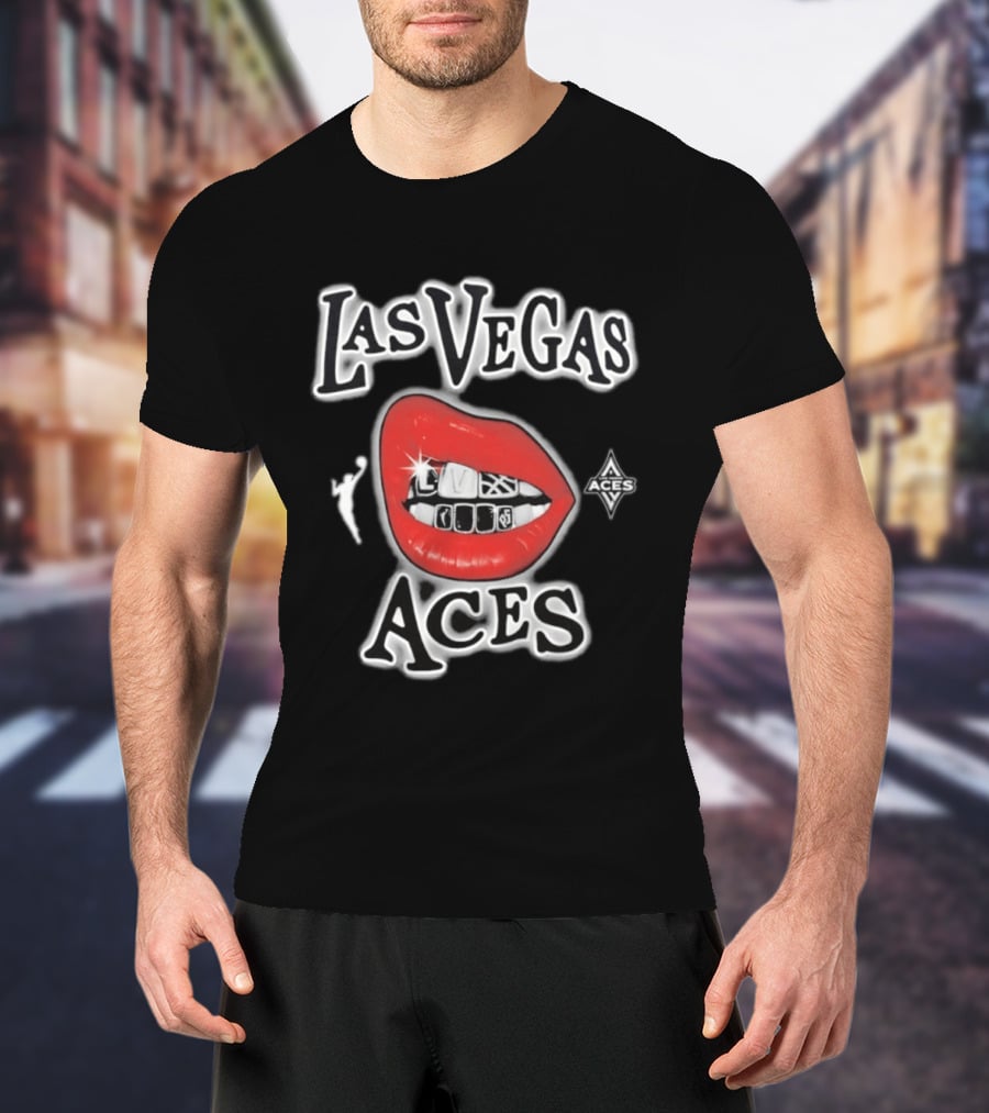Las Vegas Aces 2026 WNBA Red Lips Grill Sketch T-Shirt
