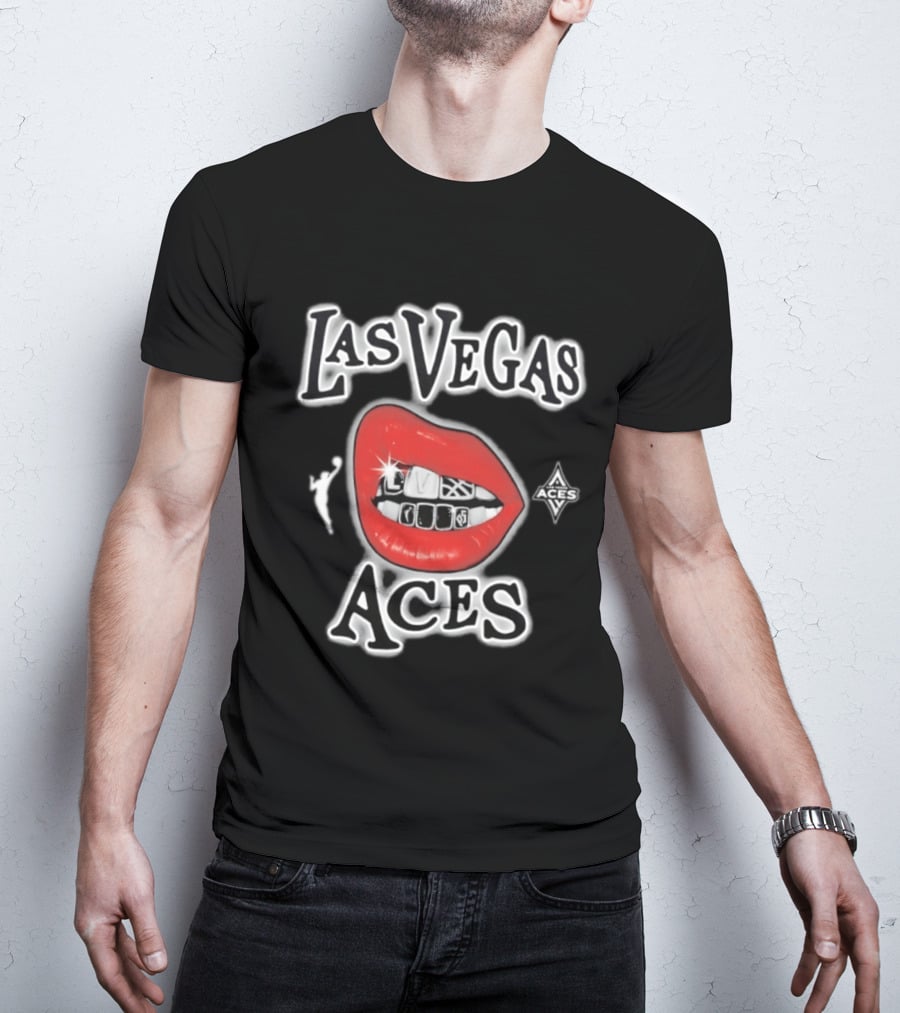 Las Vegas Aces 2026 WNBA Red Lips Grill Sketch T-Shirt
