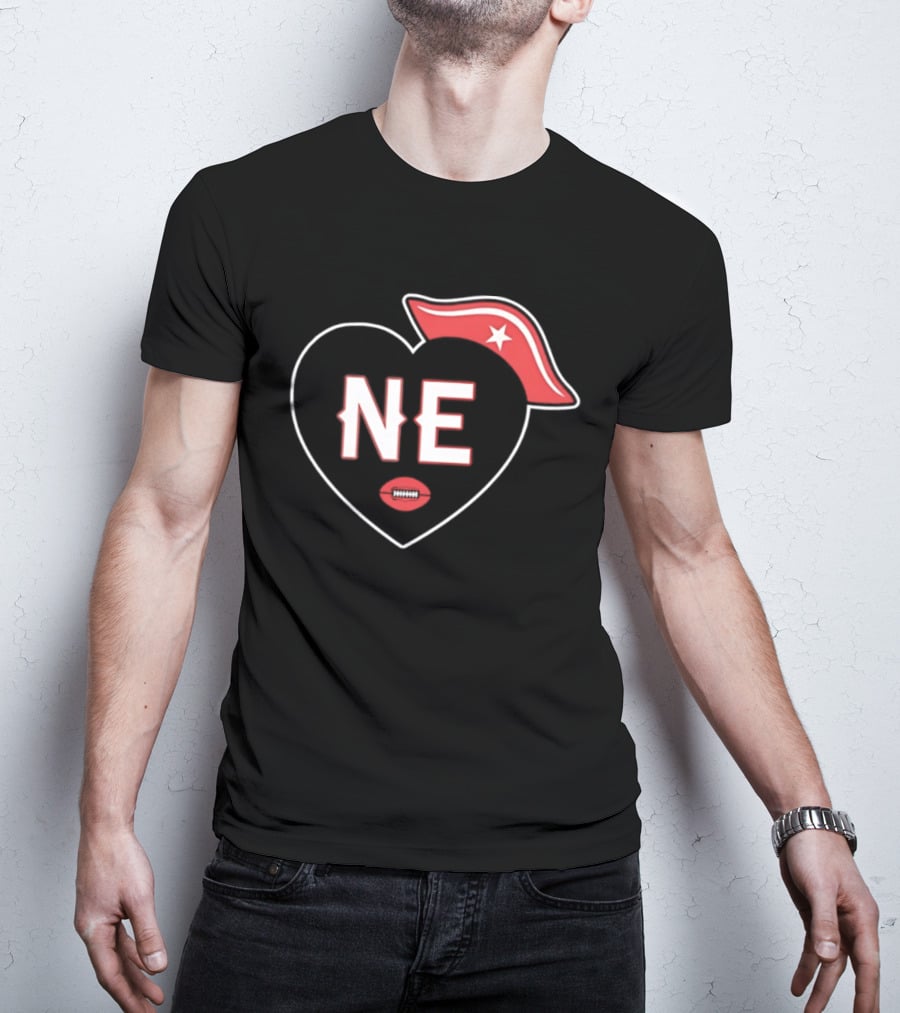 New England NE Heart Football Star Hat T-Shirt