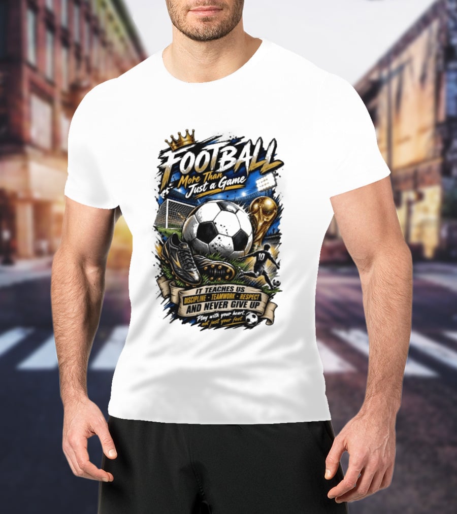Football More Than Just A Game Discipline Teamwork Respect Never Give Up Play With Your Heart T-Shirt