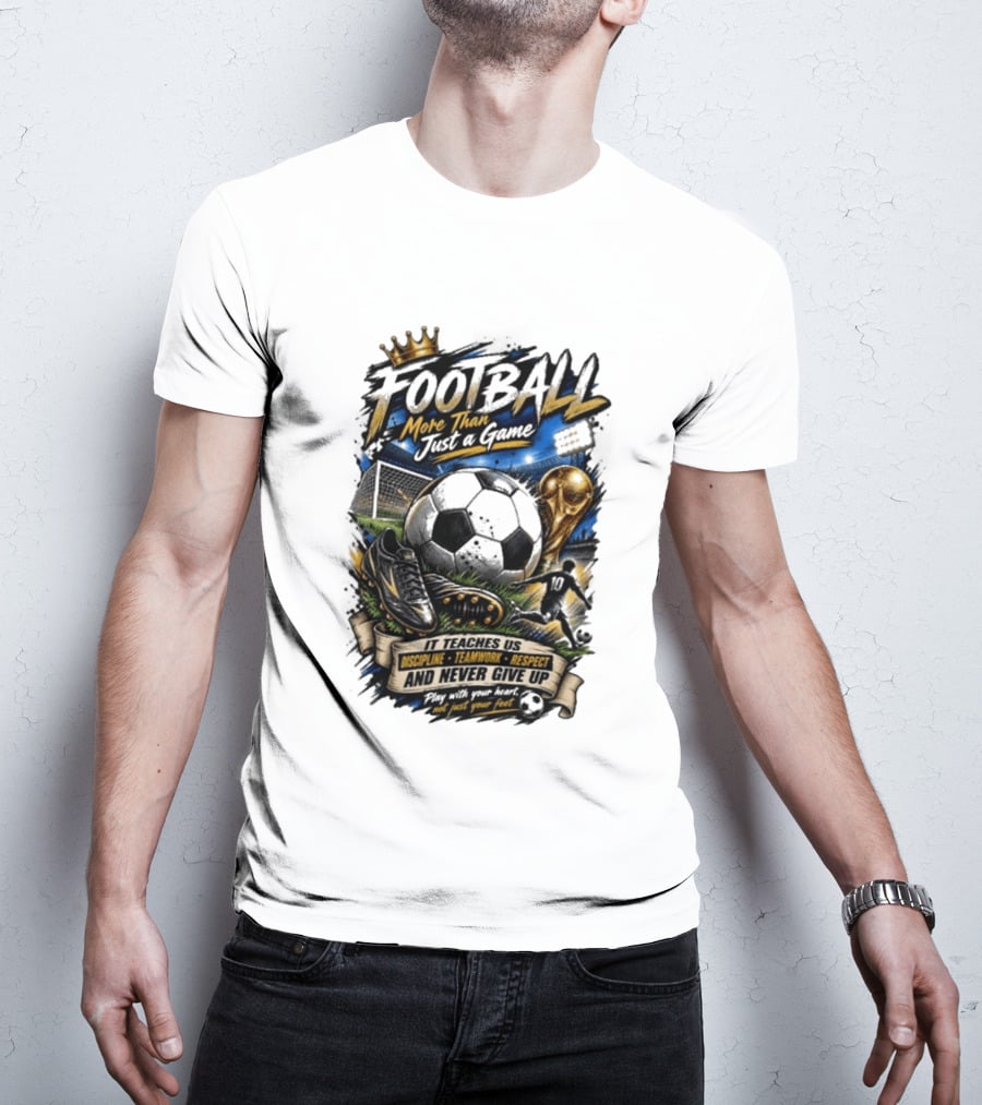 Football More Than Just A Game Discipline Teamwork Respect Never Give Up Play With Your Heart T-Shirt