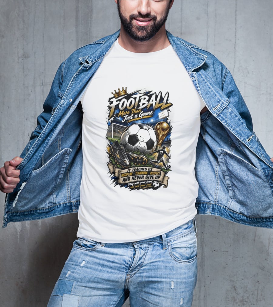 Football More Than Just A Game Discipline Teamwork Respect Never Give Up Play With Your Heart T-Shirt
