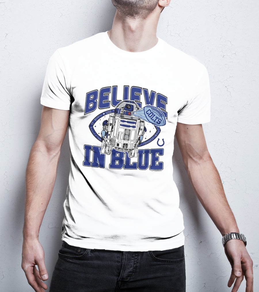 Believe In Blue Indianapolis Colts Star Wars R2D2 Collaboration T-Shirt