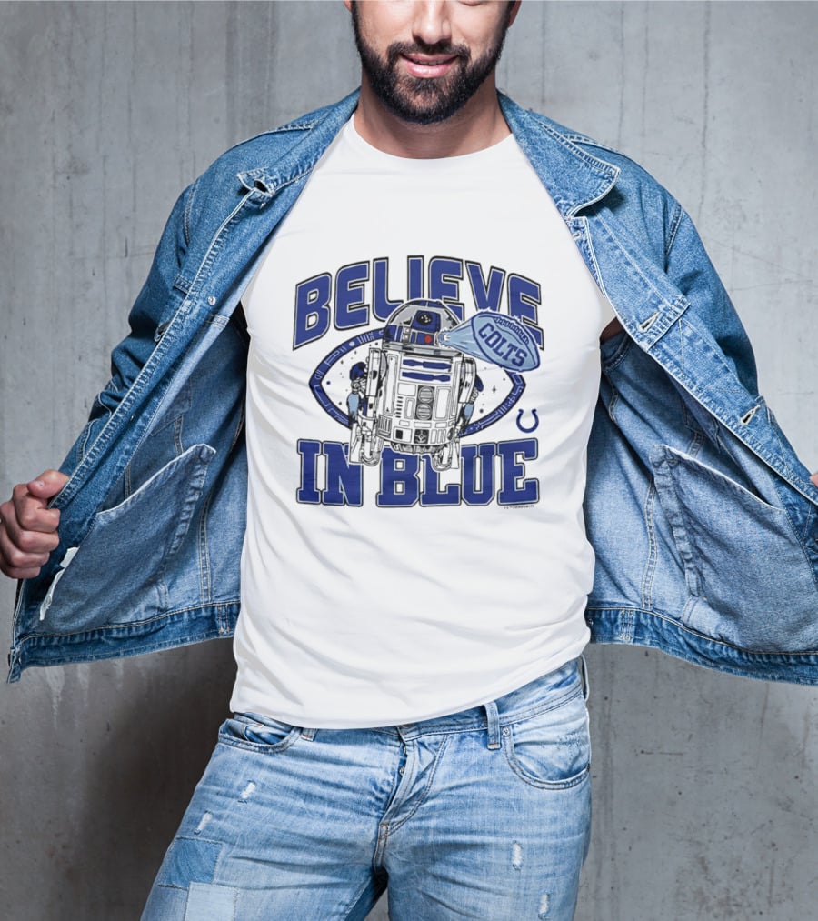 Believe In Blue Indianapolis Colts Star Wars R2D2 Collaboration T-Shirt