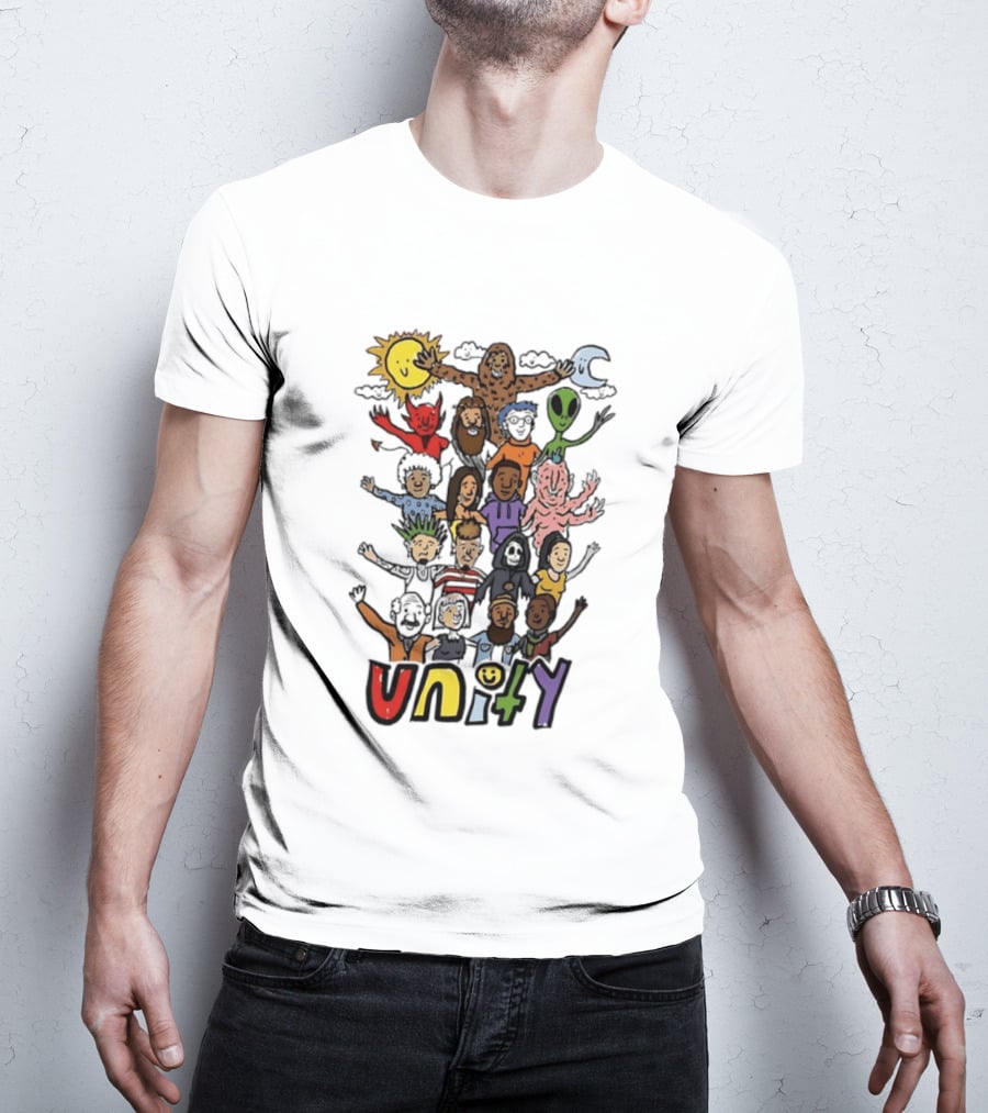 Unity Cartoon Characters Doodle Diverse Characters Aliens Bigfoot Devil Sun Moon T-Shirt