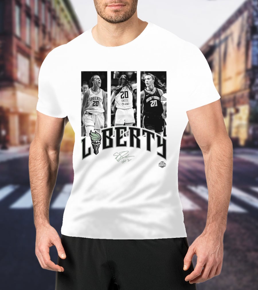 Sabrina Ionescu Liberty WNBA Player Collage Signature T-Shirt