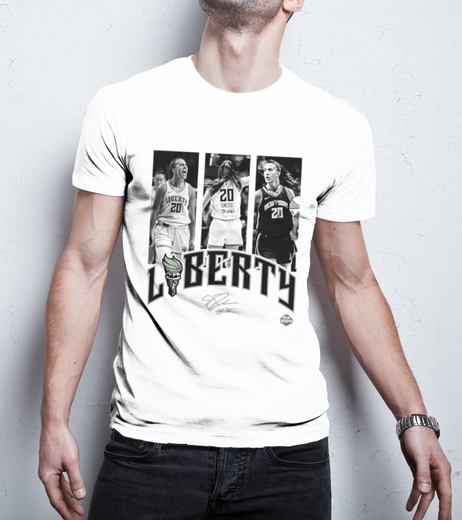 Sabrina Ionescu Liberty WNBA Player Collage Signature T-Shirt