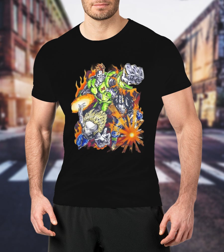 Dragon Ball Z Vintage Style Android 16 17 18 Fiery Action Scene Bootleg T-Shirt