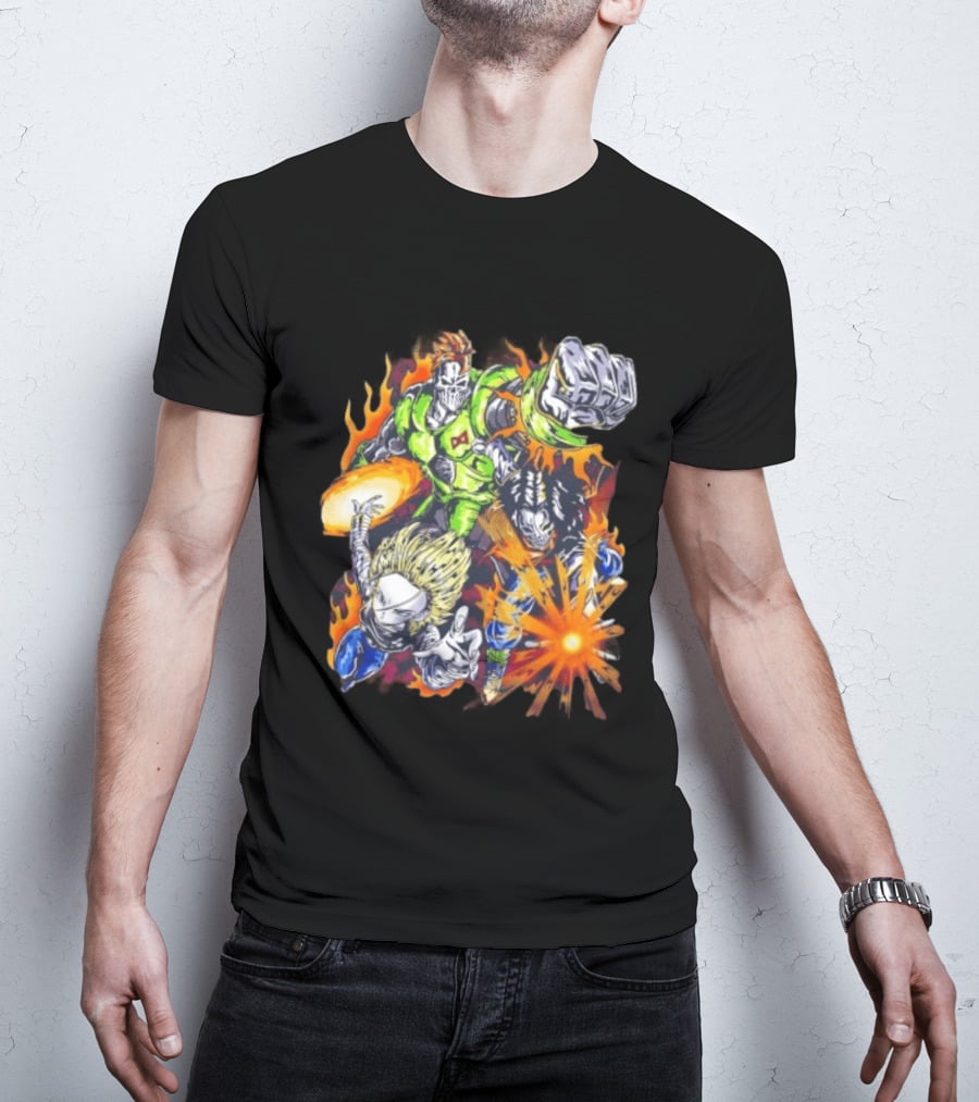 Dragon Ball Z Vintage Style Android 16 17 18 Fiery Action Scene Bootleg T-Shirt