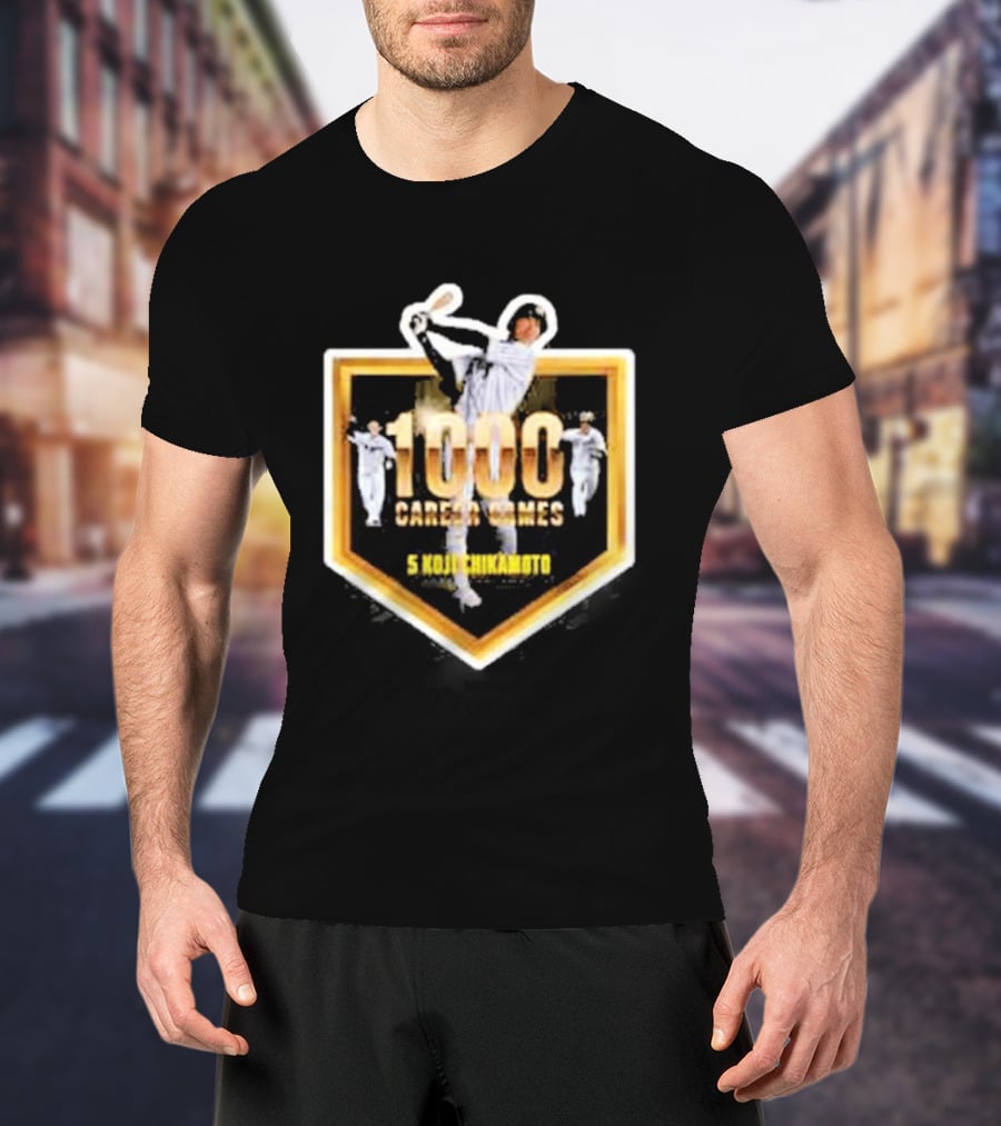 Hanshin Tigers 1000 Career Games Koji Chikamoto #5 Commemoration T-Shirt