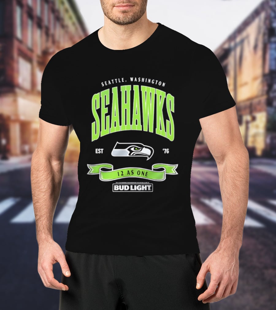 Seattle Washington Seahawks EST 76 Bud Light 12 As One T-Shirt