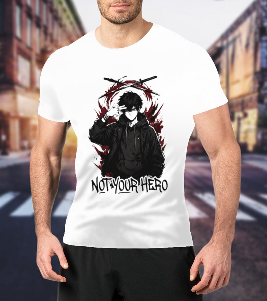 Not Your Hero Hooded Anime Boy With Katanas Manga T-Shirt