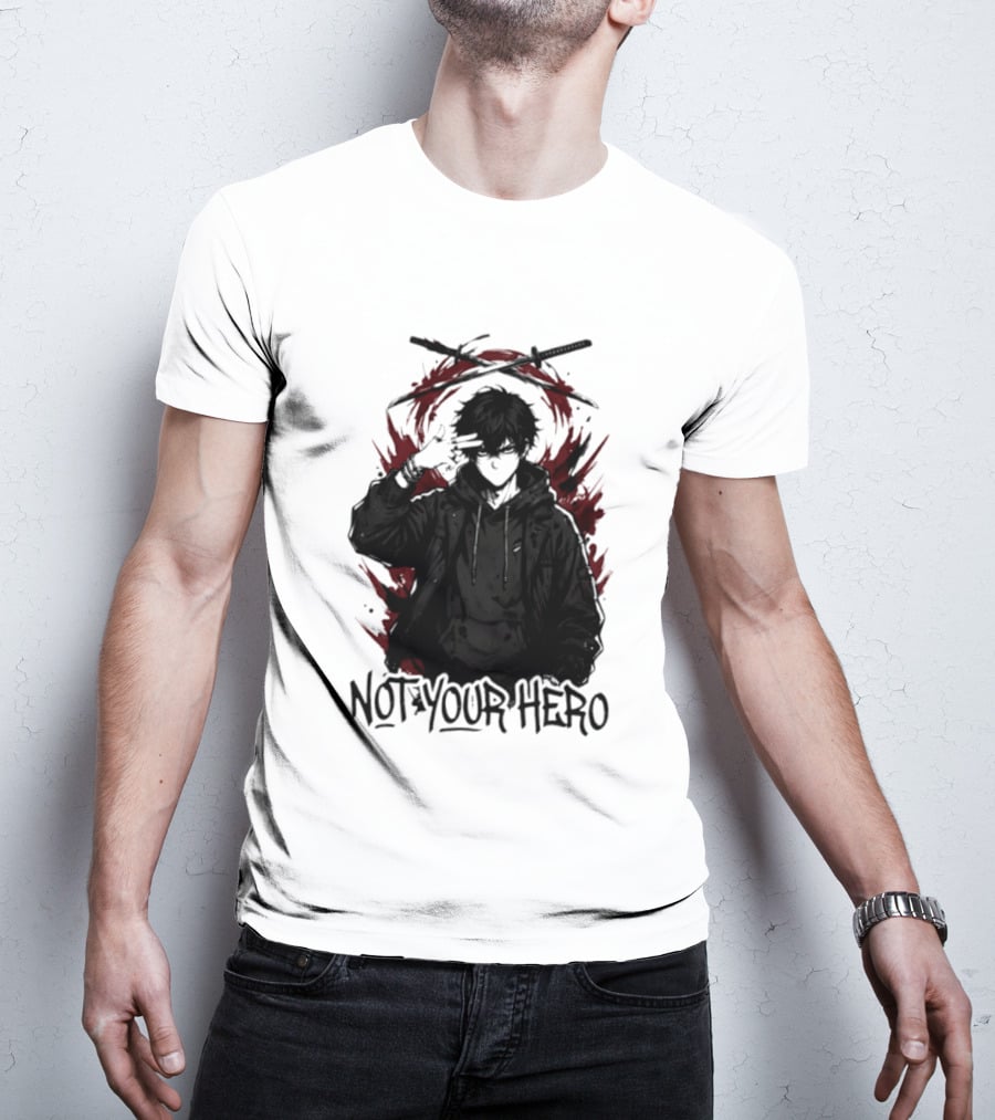 Not Your Hero Hooded Anime Boy With Katanas Manga T-Shirt