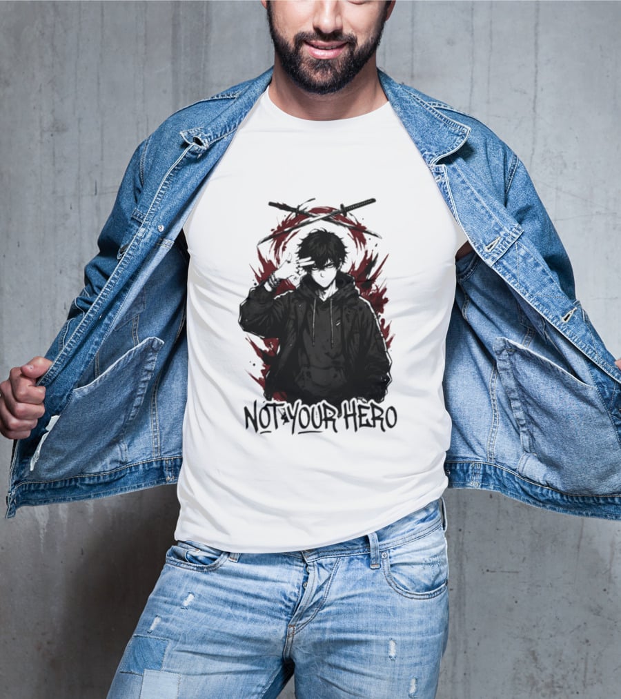 Not Your Hero Hooded Anime Boy With Katanas Manga T-Shirt