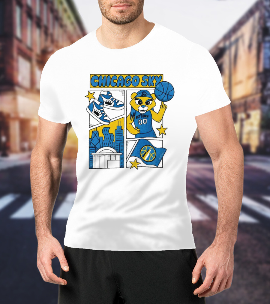 Chicago Sky Skytown Mascot And Basketball Celebration T-Shirt