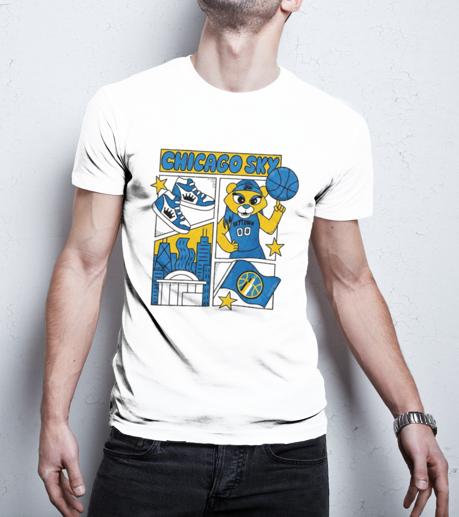 Chicago Sky Skytown Mascot And Basketball Celebration T-Shirt