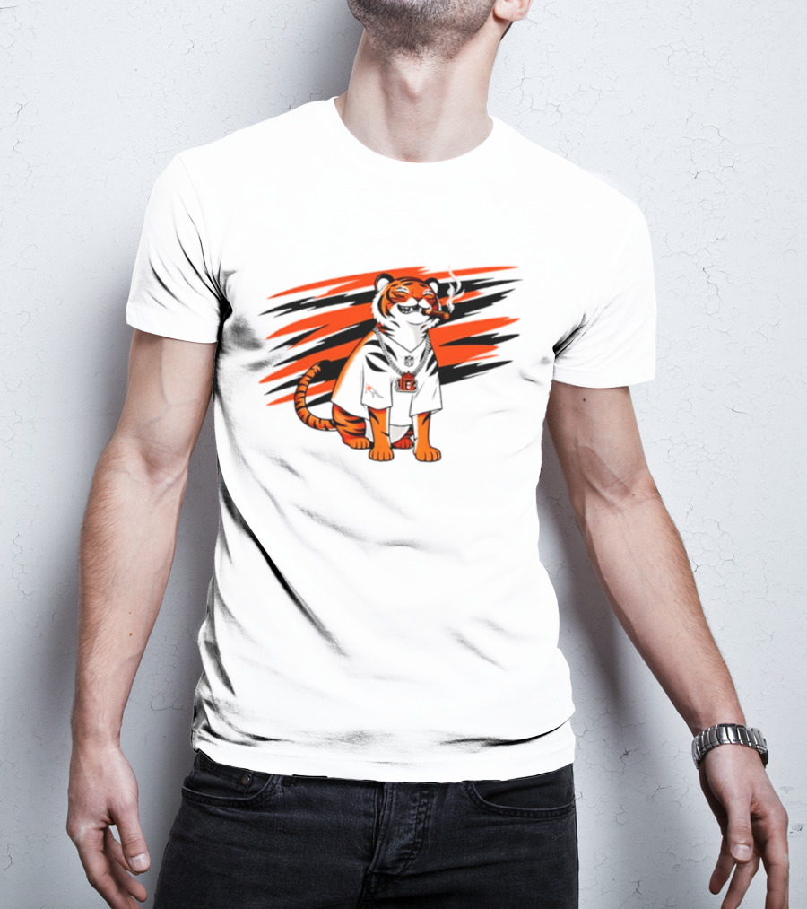 Cincinnati Bengals Tiger With Cigar And KGM Chain T-Shirt