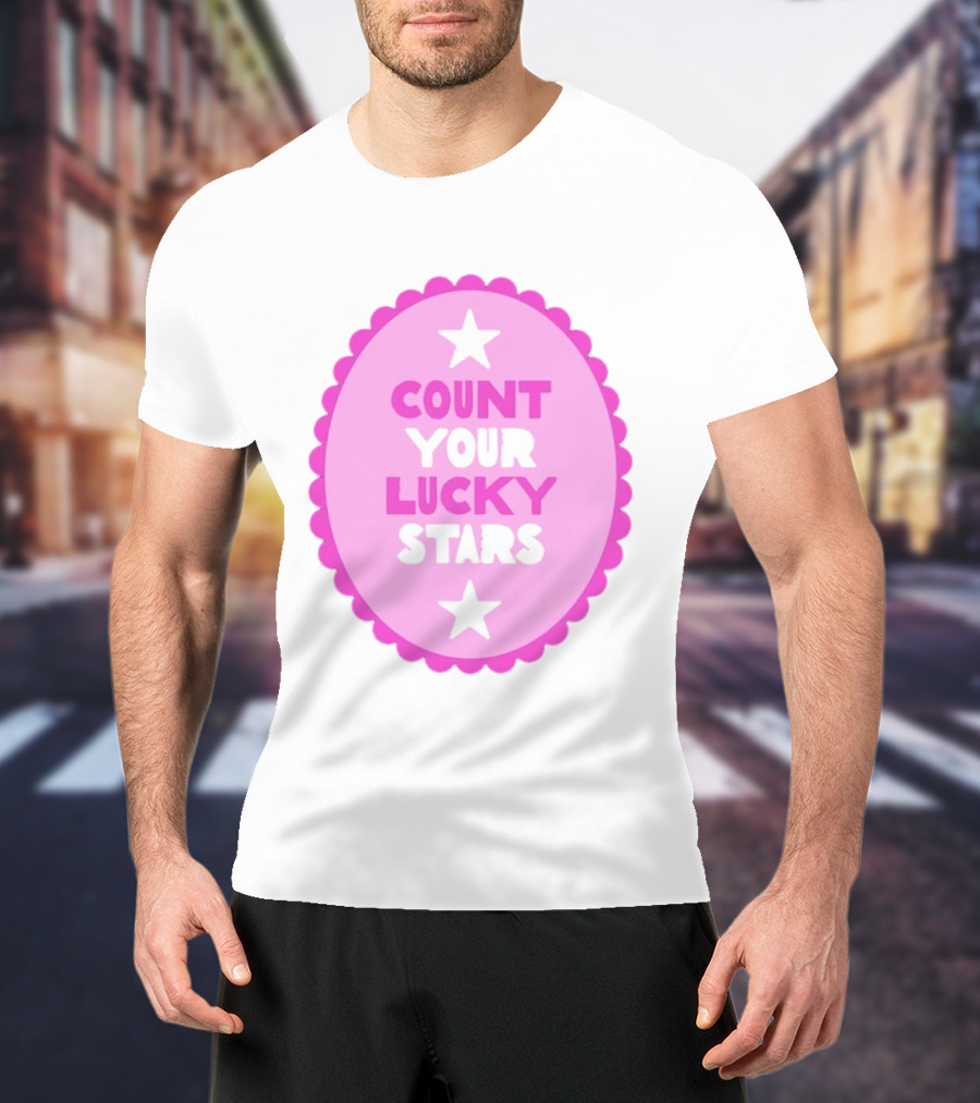 Count Your Lucky Stars Pink Oval Motivational Message T-Shirt