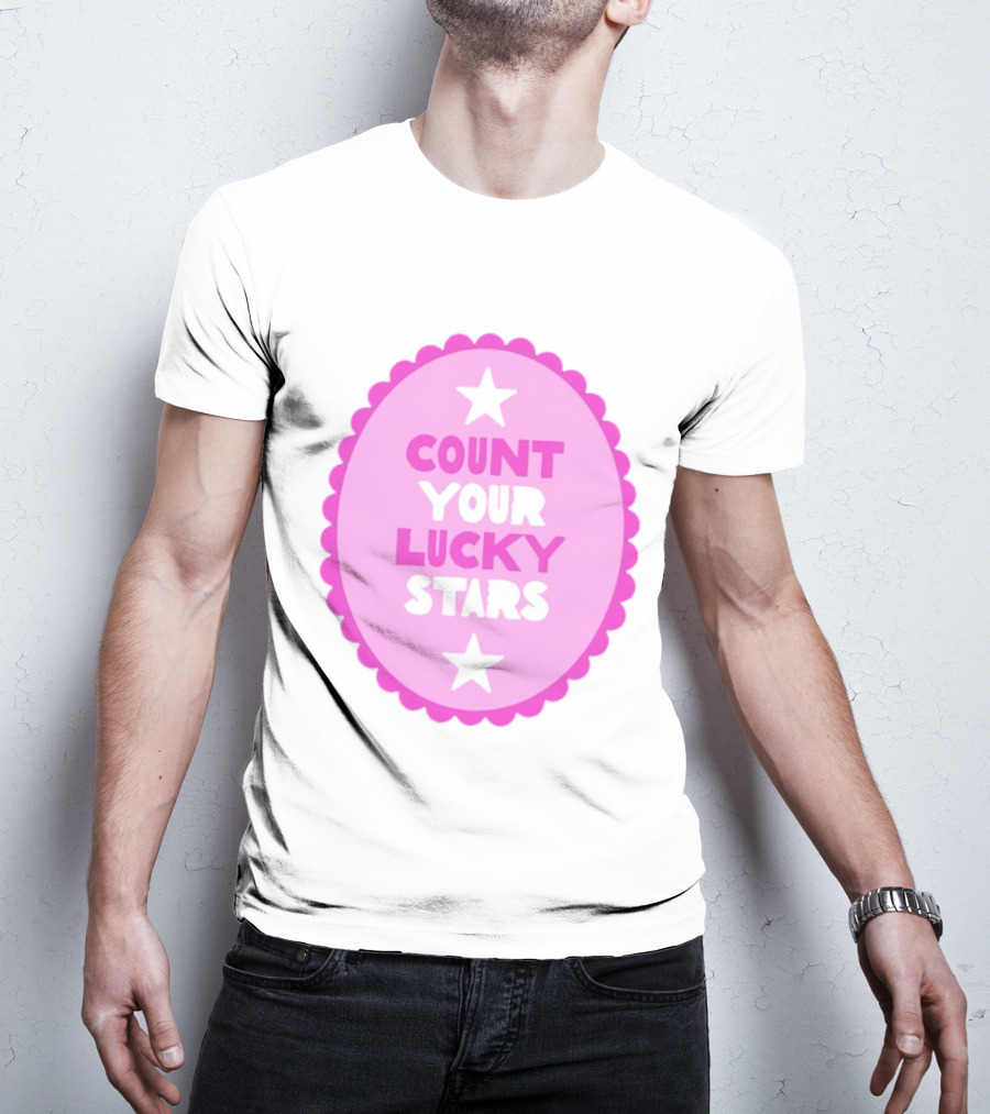 Count Your Lucky Stars Pink Oval Motivational Message T-Shirt