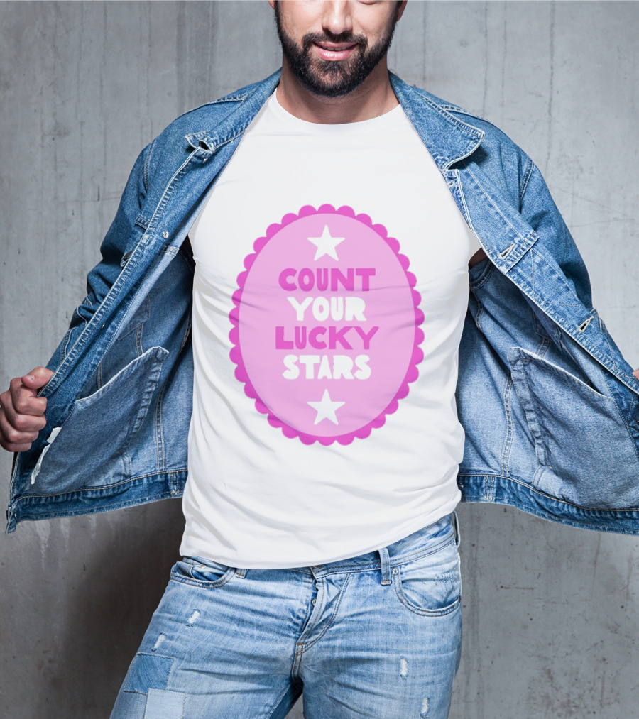 Count Your Lucky Stars Pink Oval Motivational Message T-Shirt