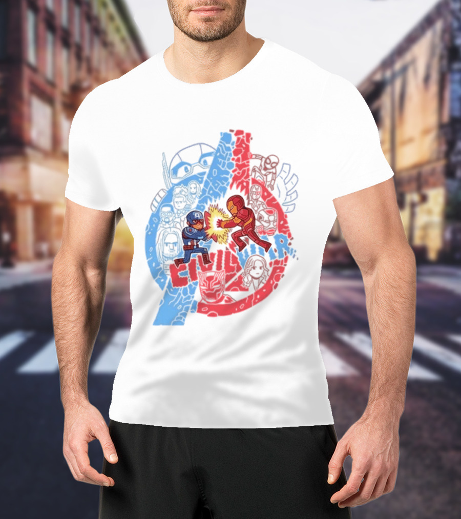 Marvel Civil War Captain America Versus Iron Man Chibi Showdown T-Shirt