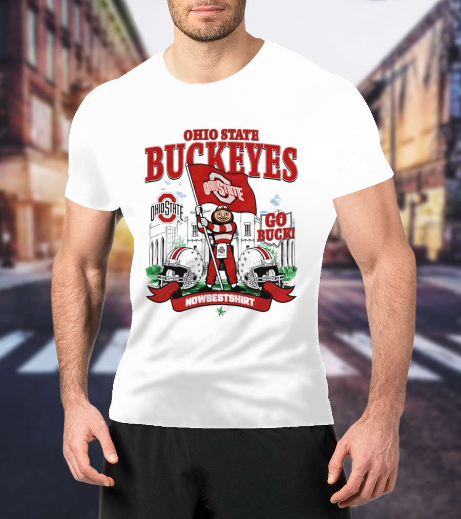Ohio State Buckeyes Brutus Flag Go Buck Helmet Stadium Nowbes T-Shirt