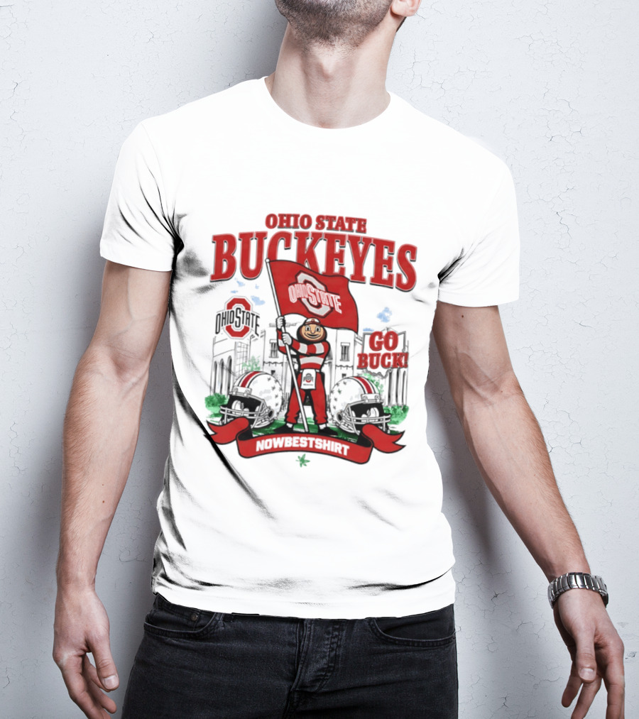 Ohio State Buckeyes Brutus Flag Go Buck Helmet Stadium Nowbes T-Shirt