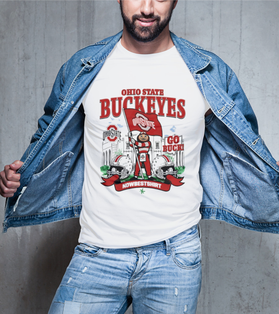 Ohio State Buckeyes Brutus Flag Go Buck Helmet Stadium Nowbes T-Shirt